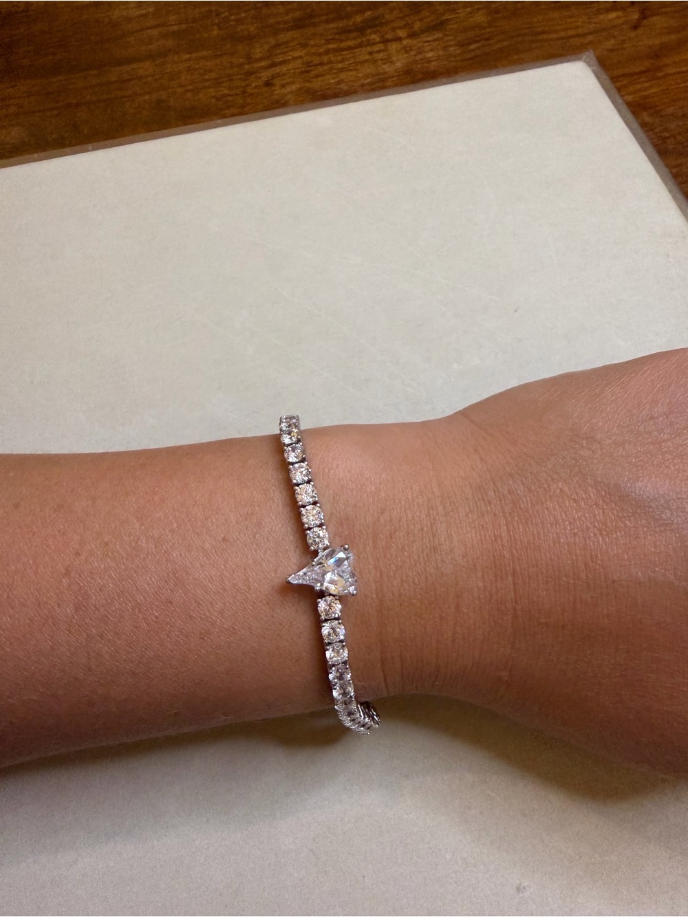 925 Sterling Silver CZ Tennis Bracelet Pear Cut Center 7.25”
